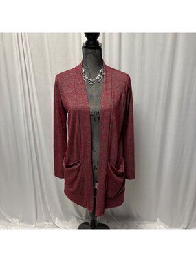 Sweet Pea Cardigan Womens Small Maroon Open Front Knit Cozy Lightweight USA